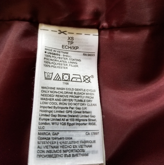 Gap burgundy puffer jacket- XS - Picture 4 of 4